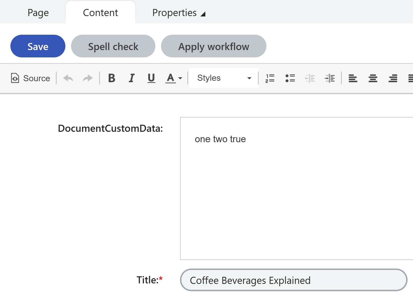 Rich text editor showing plain text