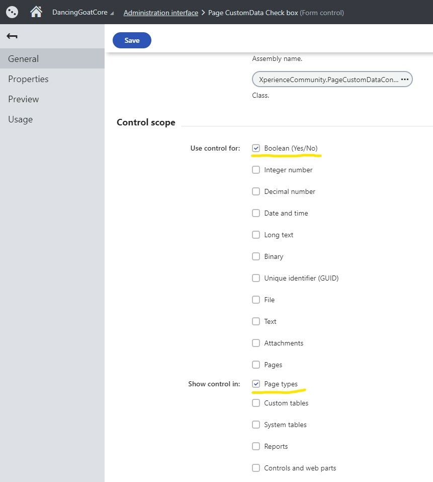 Form Control assignment configuration