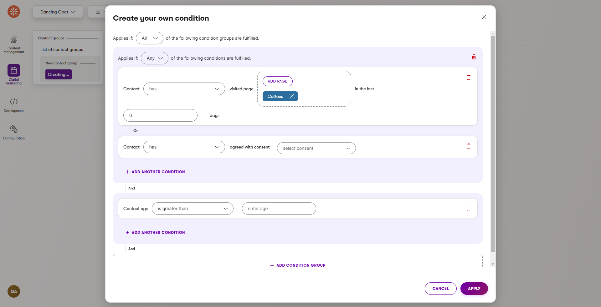 Condition Builder dialog