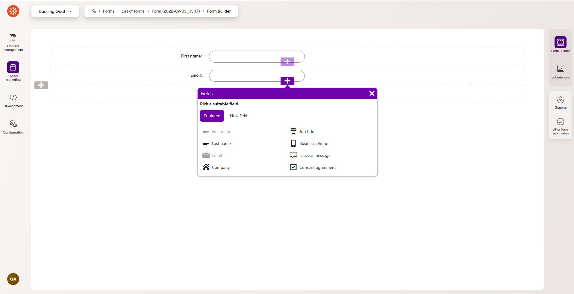 Form Builder dialog