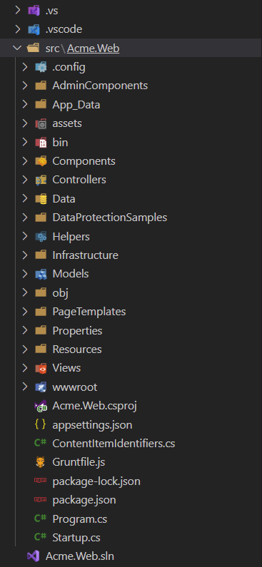 Dancing Goat sample application code base project folder structure in VS Code
