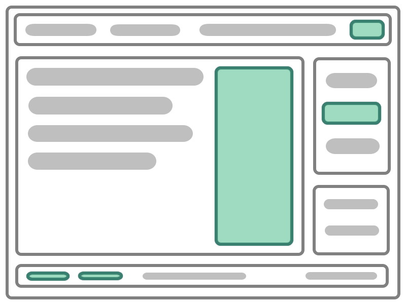 A page wireframe with bright highlights indicating several Vue applications