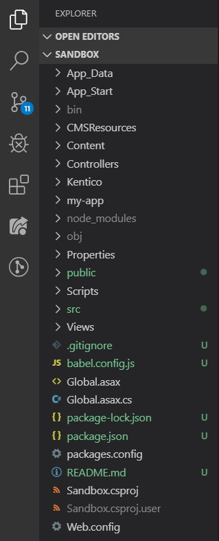 Project directory after moving vue files into the MVC project root folder