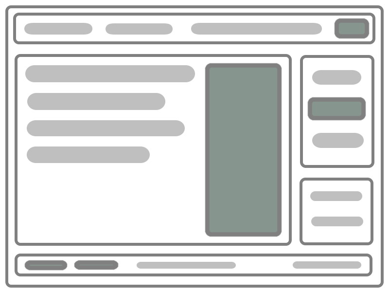 A page wireframe with dim highlights of areas of interactivity