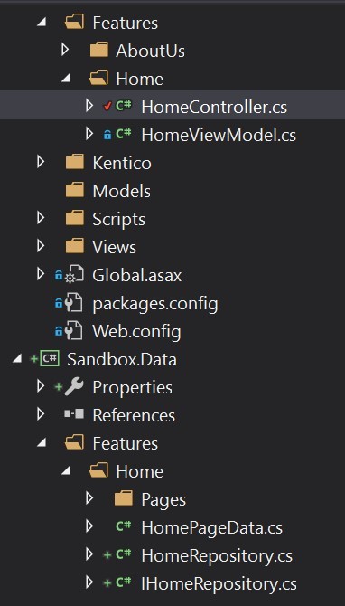 Solution view of Sandbox projects which includes a new Sandbox.Data project