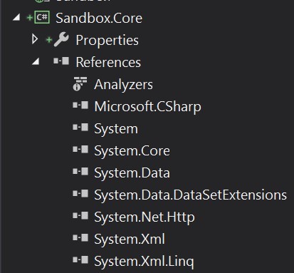 Sandbox.Core expanded References node in Visual Studio
