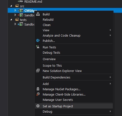 Project right-click options in Visual Studio
