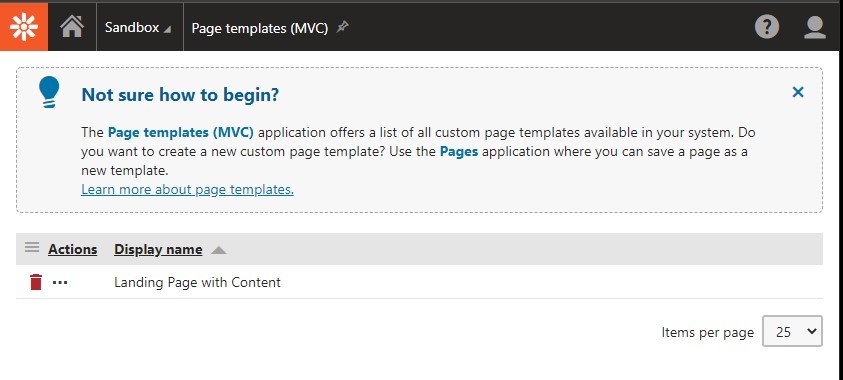 A list of the single “Landing Page with Content” Custom Landing Page