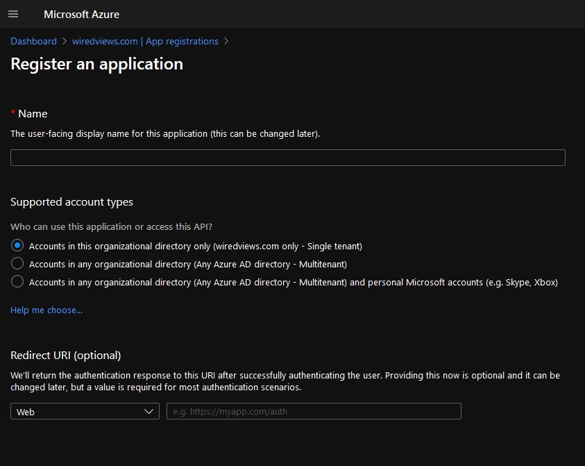 Setting application Redirect URI in Azure