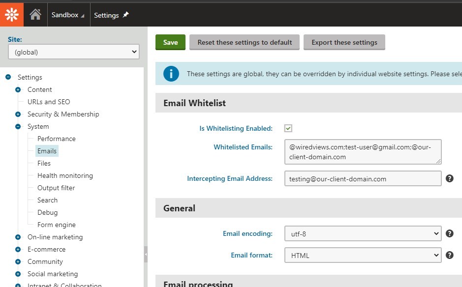 Email whitelist settings UI