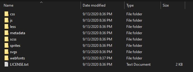 Windows Explorer view of Font Awesome assets folder
