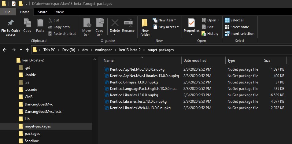 Local Kentico beta NuGet packages in Windows Explorer