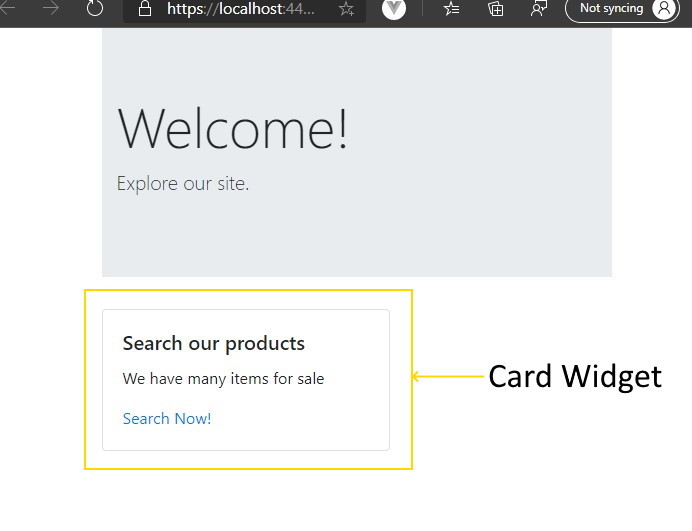 Card widget displayed in a browser. A black border surrounds an evenly spaced title, content, and call-to-action link
