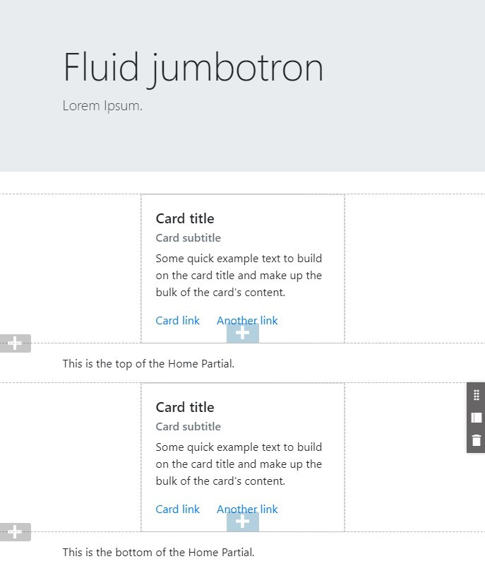 View of the Pages module in the CMS showing multiple Content Widgets on the home page