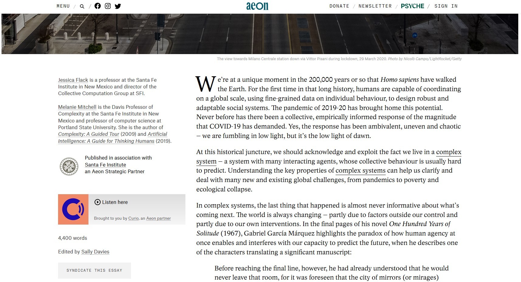Screenshot of a website with a sidebar of content on the left