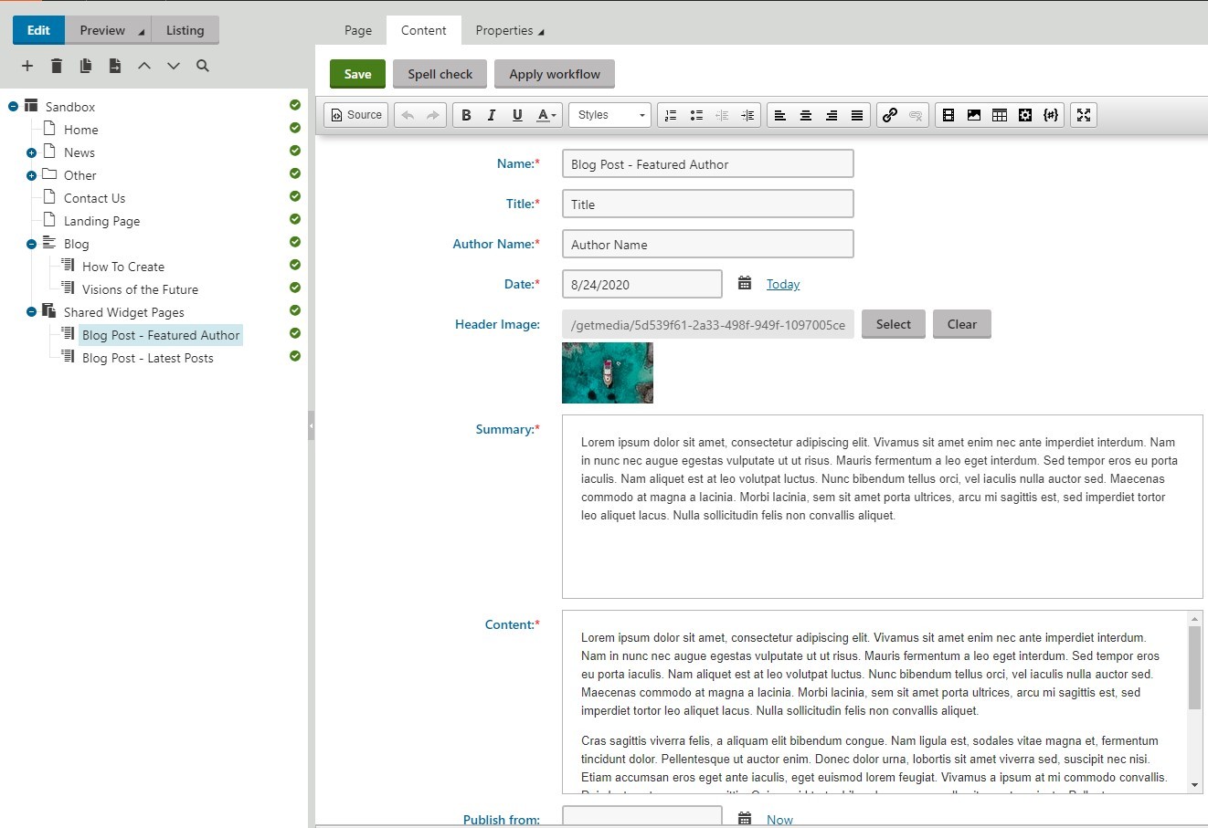 Shared Widget Page form tab