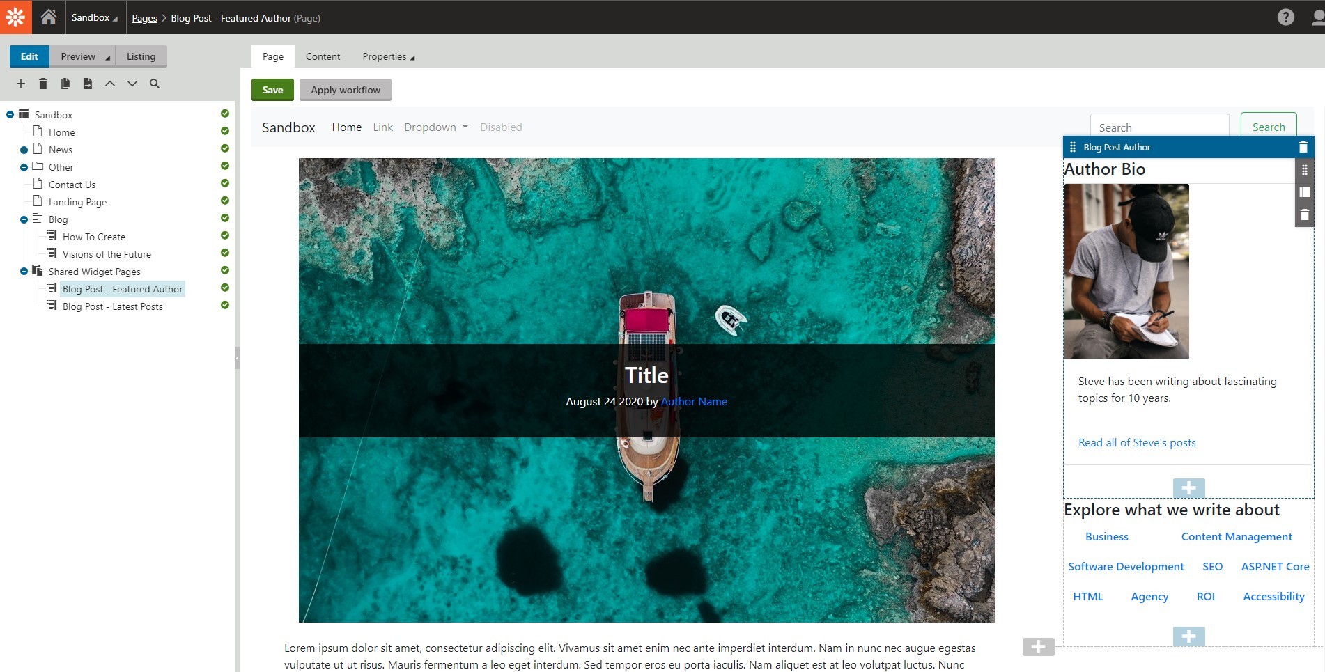 Shared Widget Page preview with customizable widgets
