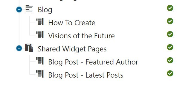Blog and Shared Widget Page content structure in the Content Tree