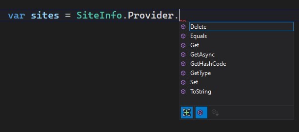 Intellisense list of ISiteInfoProvider methods