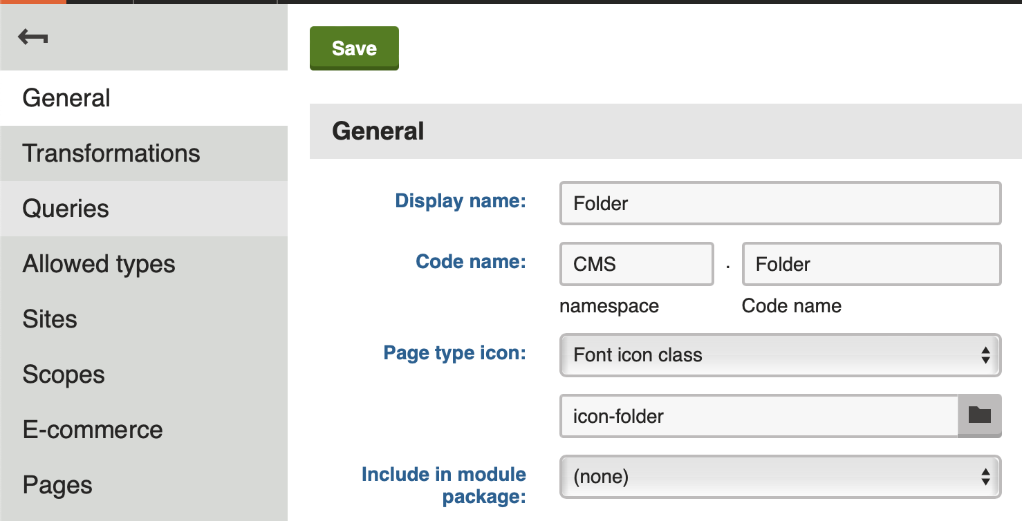 Class Folder Page Type definition