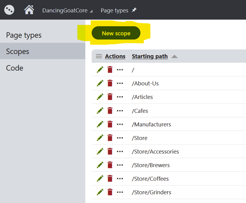 Page Type Scopes application