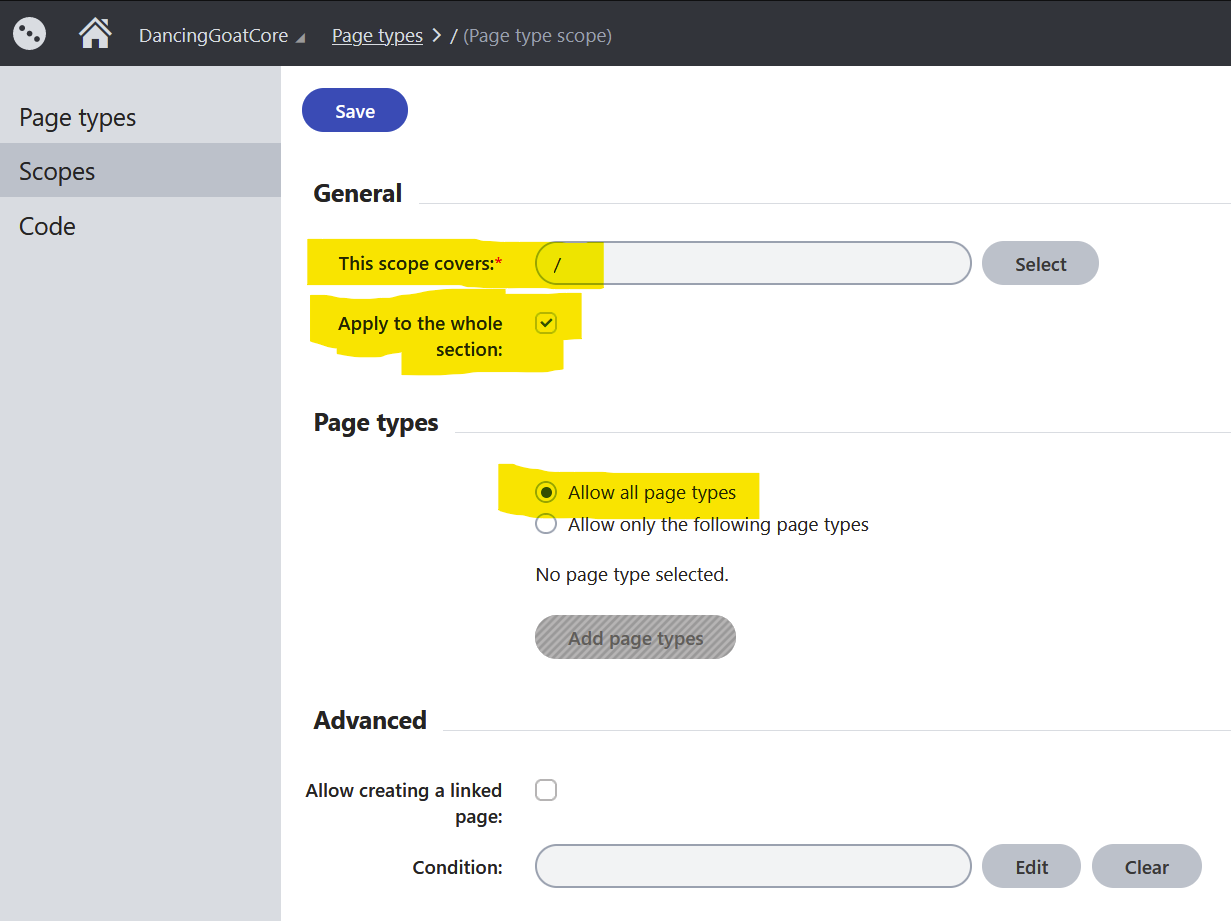 Creating a new Page Type Scope to limit Linked Pages