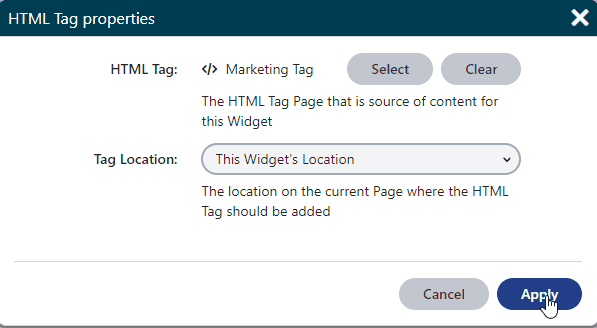 Using the dropdown of the Widget properties