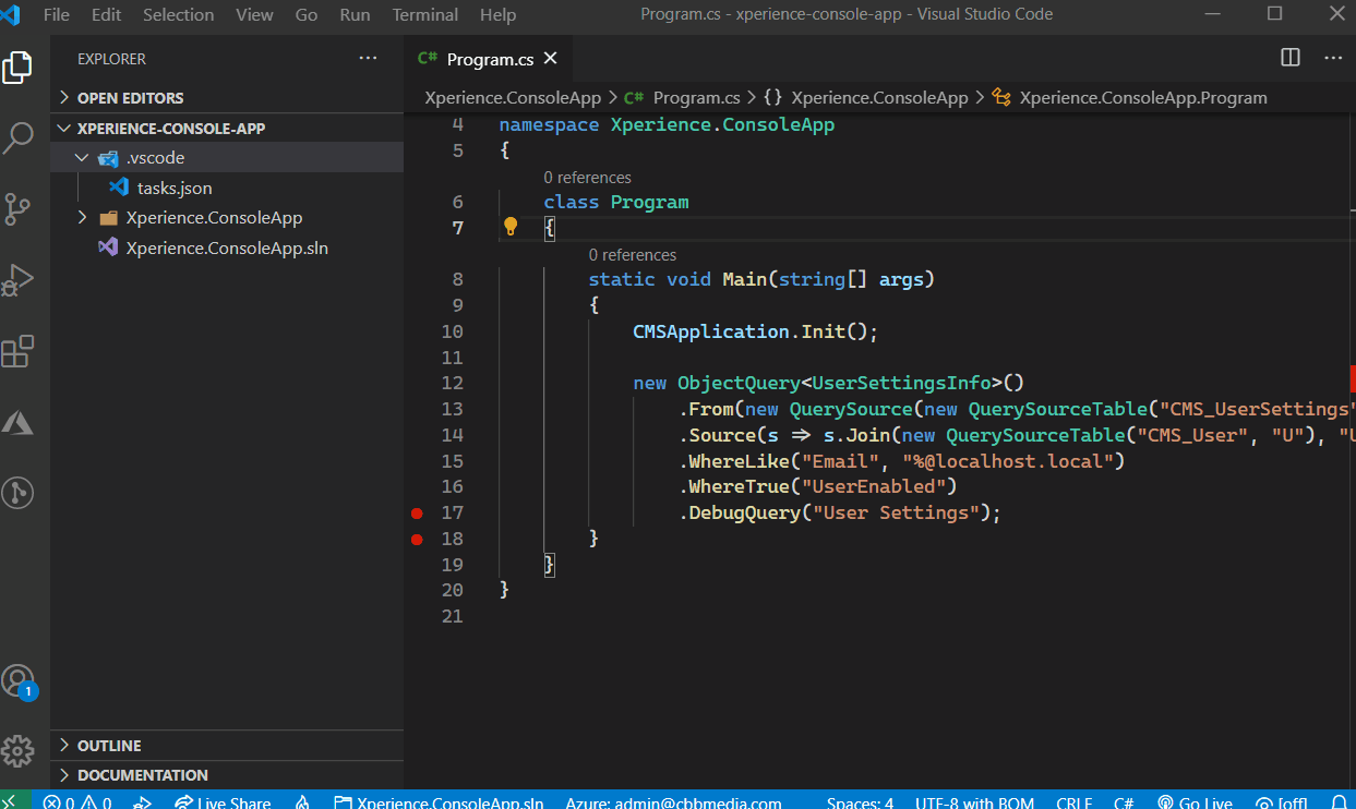 Using VS Code to configure debugging for .NET Core