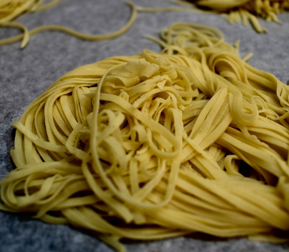 Tangled spaghetti noodles